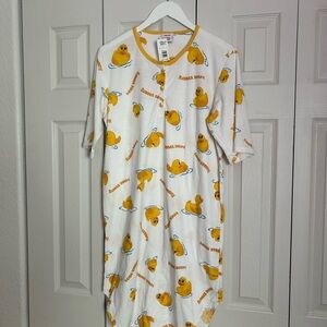 NWT White Rubber Ducky Print Short-Sleeve Nightshirt Yellow Trim Ducky Buttons